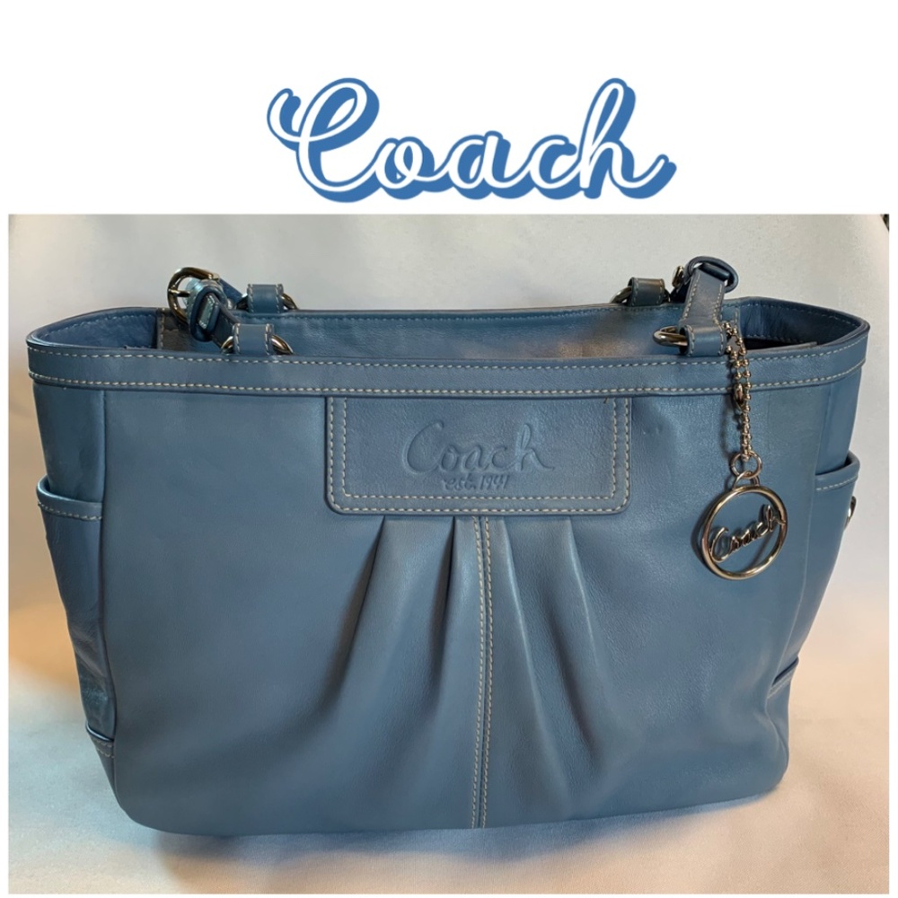 Coach Dusty Blue All Genuine Leather Shoulder Bag with Metal Hang Tag!